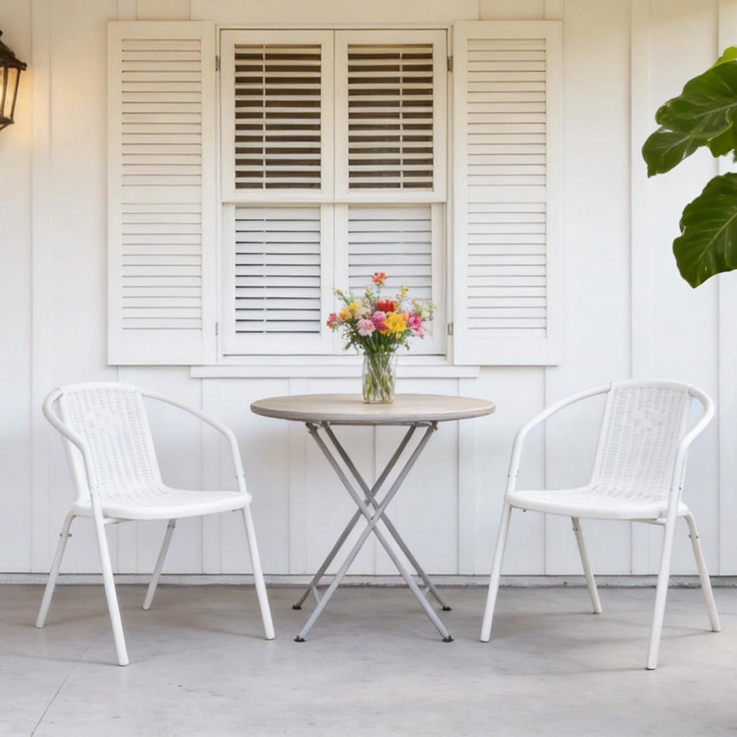 PEXMOR PE Rattan Outdoor Dining Chairs Set of 2, Plastic Stackable Patio Chairs for Garden, Porch & Indoor Use