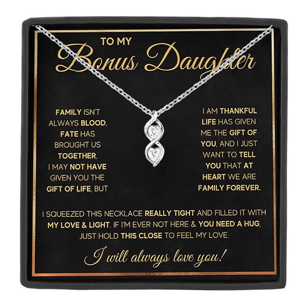 MASALADI To My Bonus Daughter Necklace, Double Heart Stepdaughter Keepsake for Graduation Birthday Christmas