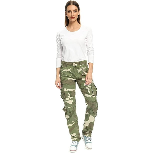 Womens Cargo Work Pants Casual Military Camo Army Combat Trousers with  Pockets, Camo 34, 8 