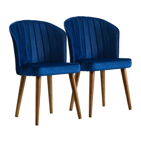 Edison Mid-Century Modern Velvet Dining Chair in Navy Blue (Set of 2)