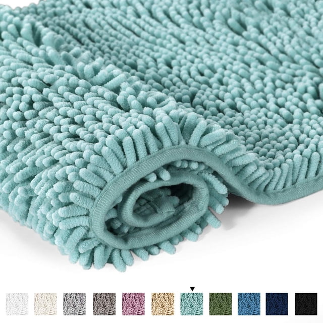 Grey Rugs for Bathroom Slip-Resistant Shag Chenille Bath Rugs Mat Extra Soft and Absorbent Bath Rug for Shower Room Machine-Washable Fast Dry (Grey, 17" x 24")