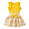 thumbnail image 3 of Huowey Girls Toddler Stylish Summer Outfit One Shoulder Ruffles Sleeveless Ribbed Floral Graphic Tank Top Cute Bow Elastic Waist Shorts Two Piece Fashionable Sets,Yellow,2-3 Years, 3 of 9