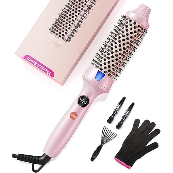wonima11 Thermal Brush for Blowout Look, 1 1/2 Inch Heated Round Brush for Natural Curl,Ionic Curling Iron with Temperature Control, Volumizing Smoothing Hot Round Wand, Pink