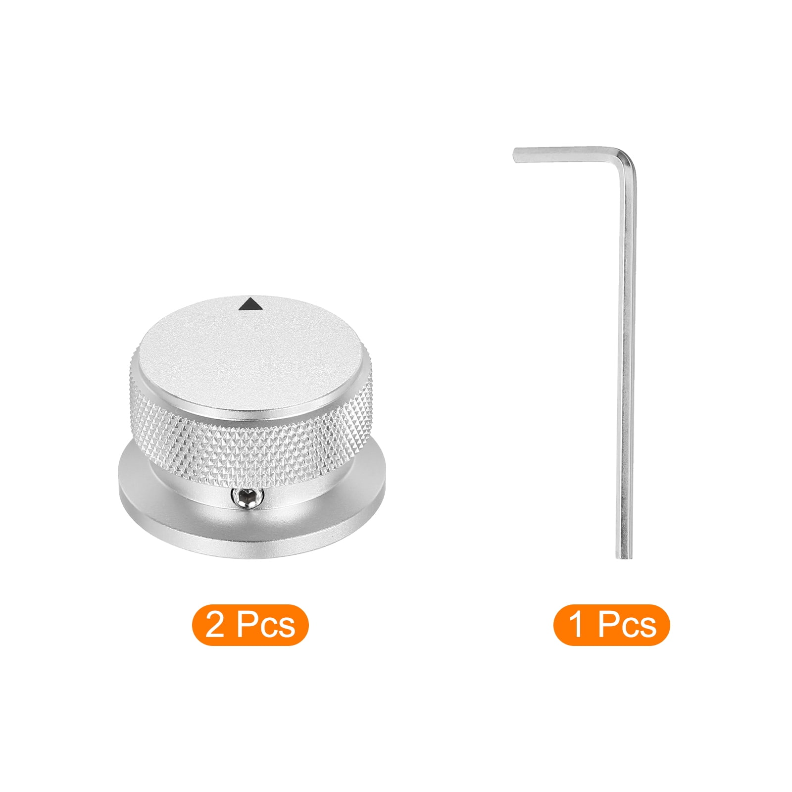 2 Pcs Aluminium Potentiometer Knobs, 1/4" (6mm) Universal Volume Tone Control Knobs with Arrow Indicator, 4/5" Silver(34x20mm)