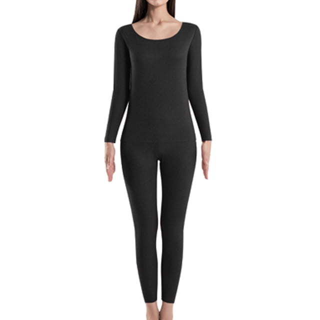 Guardurnaity Conjunto de ropa interior para mujer, calzoncillos largos térmicos de Color sólido para mujer, capa base para clima frío, ropa de manga larga, Ropa interior Mujeres negras Guardurnaity AP013668-01