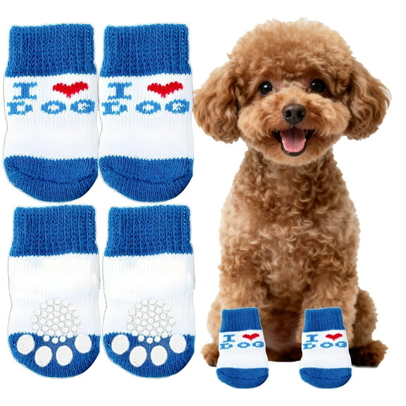 TELOLY 4Pcs Dog Socks,Breathable Fresh Dog Clothes,Scratch Protection Dog Socks to Prevent Licking Paws,Blue