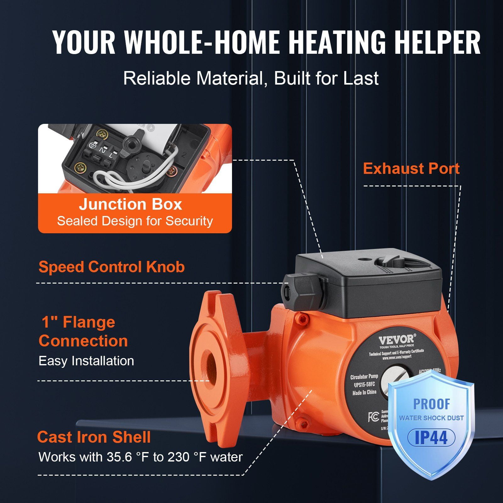 UPS15-58FC Hot Water Recirculating Pump - 82W 110V, 17 GPM High Efficiency Circulation Pump for Tankless Heaters, Hydronic Heating & Plumbing Systems