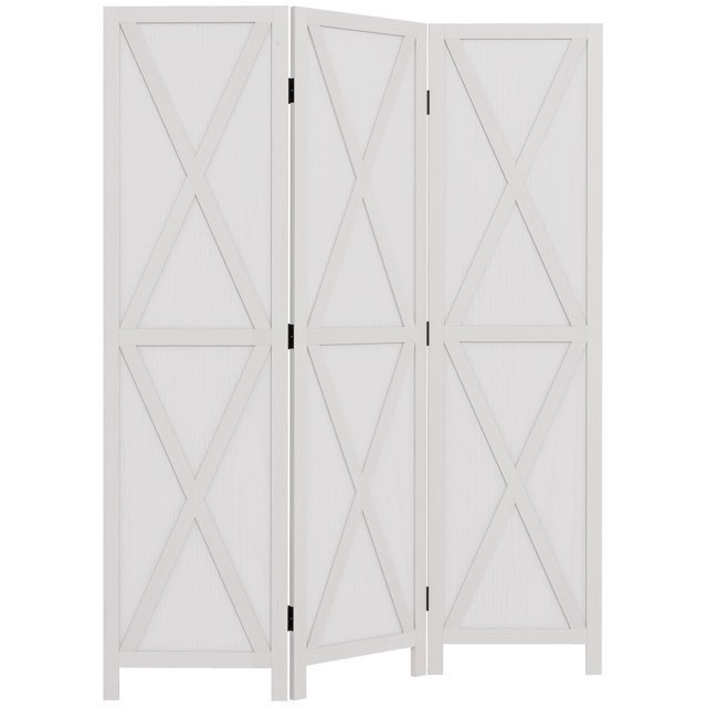 HOMCOM 3-Panel Privacy Screen with Foldable Design Wood Frame White 5.6FT