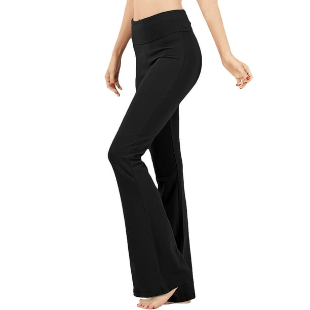 ClothingAve. Women's Foldover Contrast Waist Bootleg Flare Yoga Pants