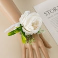 thumbnail image 3 of Namzi Wedding Bride Wrist Bracelet Flower Wedding Bracelet for Bridesmaid Silk Roses Pink Wedding Accessories Marriage Flowers(White A), 3 of 5