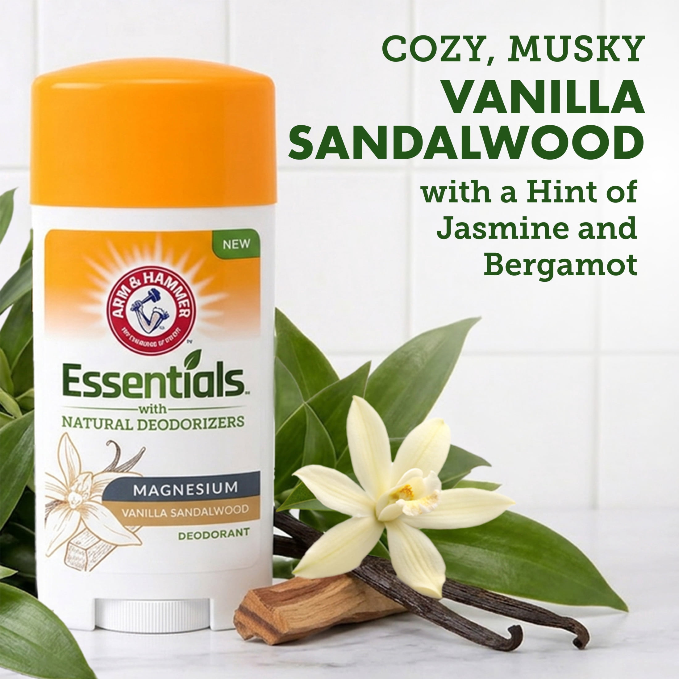Arm & Hammer Essentials Deodorant with Magnesium, Vanilla Sandalwood, Aluminum Free  Paraben Free, 1-Count