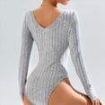 thumbnail image 4 of Body Básico de Cuello en V para Mujer, de Canalé y Larga, para Otoño. Gris L, 4 of 9