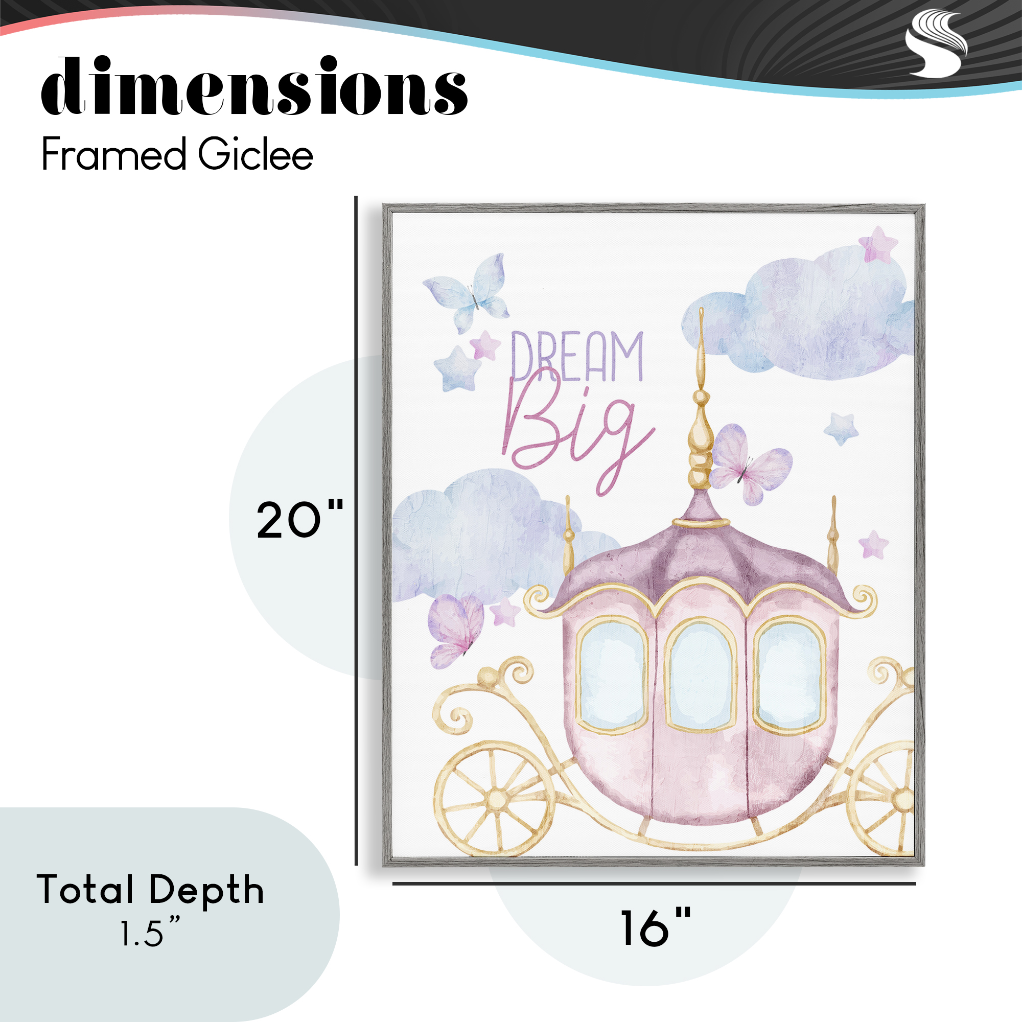 Dream Big Fantasy Carriage Gray Framed Giclee Art, design by Kim Allen