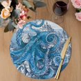 thumbnail image 3 of Ocean Blue Octopus Round 13 Inch Placemats Set of 2, Nautical Castle Coastal Lighthouse HeatResistant Non Slip Place Mats for Dining Table, Wipeable Braided Kitchen Table Mats for Housewarming, 3 of 9