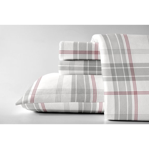 Dormisette Luxury German Flannel 6-ounce Bed Sheet Set California King - White/Grey/Red