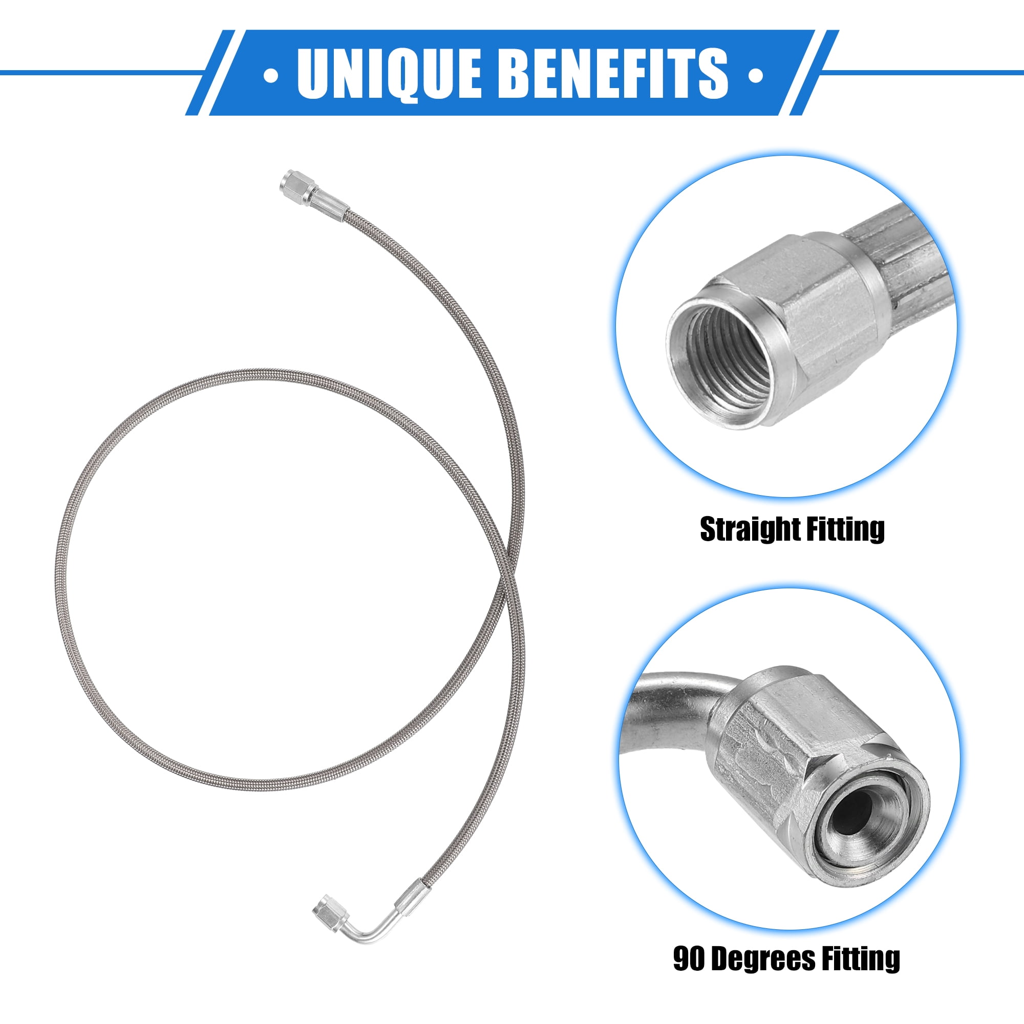 Unique Bargains AN3 Braided Steel Turbo Oil Feed Line 90 Degree to Straight Hose End 44"