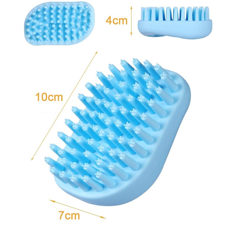 Aohao Dog Bath Brush Rubber Pet Grooming Brush Pet Shampoo Brush Comb with Adjustable Ring Handle with Soap Dispenser Dog Bathing Brush, Blue