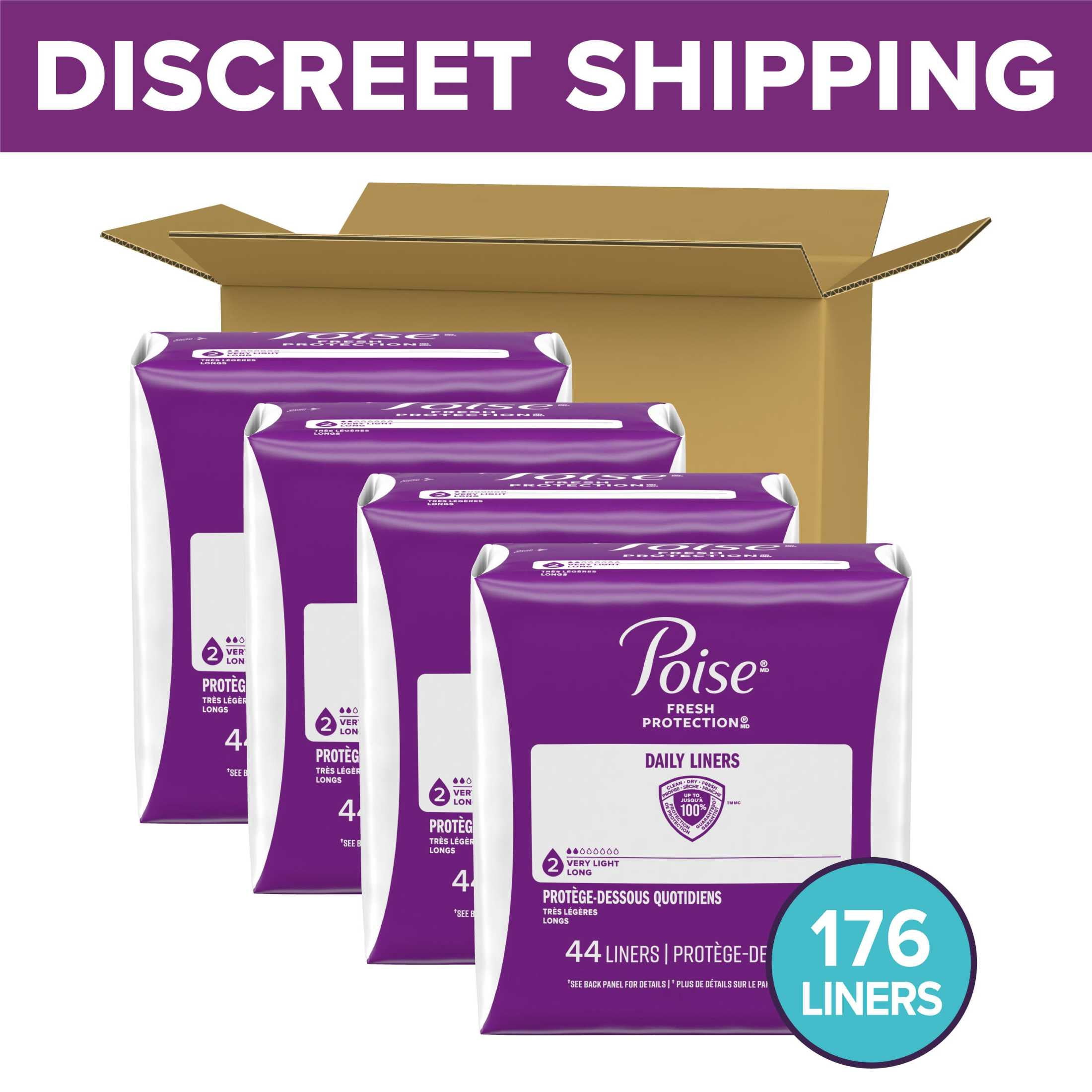 Poise Daily Incontinence Panty Liners, 2 Drop Very Light Absorbency, Long, 176 Count