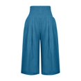 thumbnail image 5 of Stephy Women's Fashionable Cotton and Linen Solid Color Elastic Waist Three Quarter High Waist Casual Pants and Sports Pants, Blue, 3XL, 5 of 5