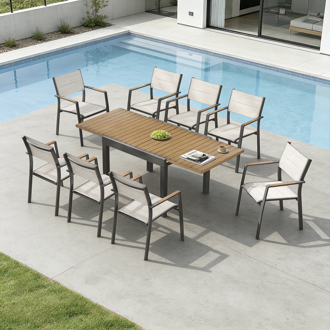 Expandable Aluminum Outdoor Patio Dining Table for 4-8, Extendable 38" to 76", Weather-Resistant, Teak