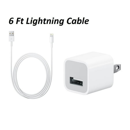 Apple iPhone Charger 5W Cube USB Adapter + 6 Foot (2 Meter) Lightning USB Cable for iPod, iPad, iPhone 5/5c/5s/SE/6/6s/7 Plus/8/8 (Best Apple Iphone Car Charger)