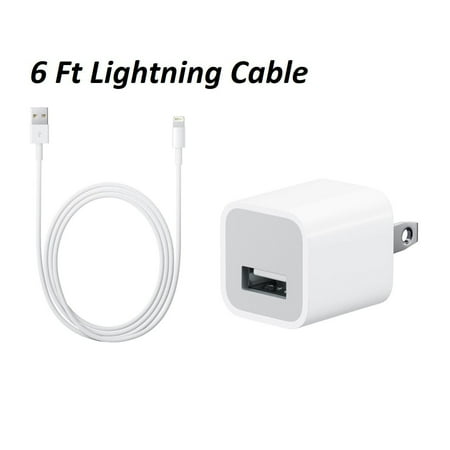 Apple iPhone Charger 5W Cube USB Adapter + 6 Foot (2 Meter) Lightning USB Cable for iPod, iPad, iPhone 5/5c/5s/SE/6/6s/7 Plus/8/8 (Best Iphone Lightning Car Charger)