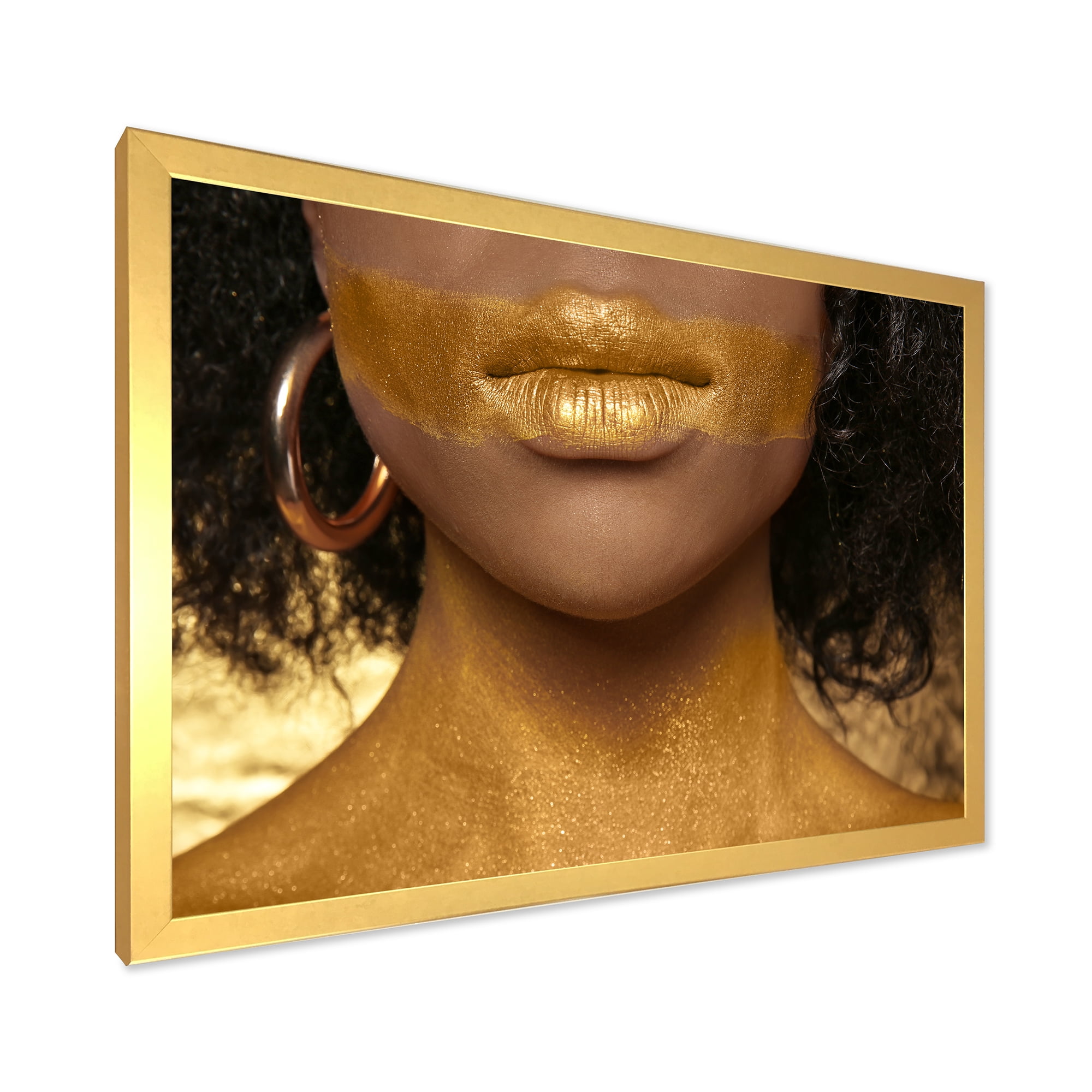 Designart 'Afro American Girl With Golden Paint on Body' Modern Framed Art Print