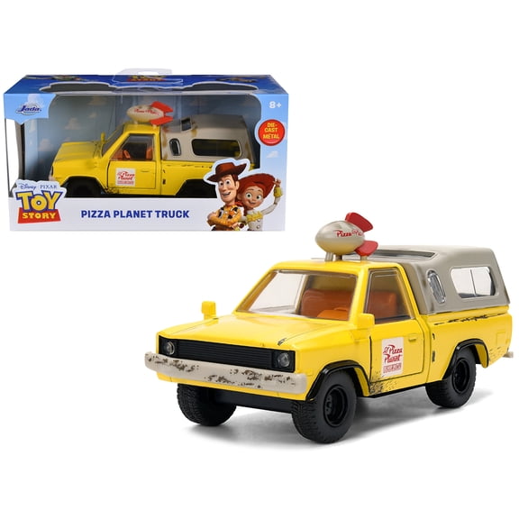 Pizza Planet Truck Yellow (Weathered) w/Beige Camper "Toy Story" 1995 Movie "Hollywood Rides" 1/32 Diecast Model Car by Jada