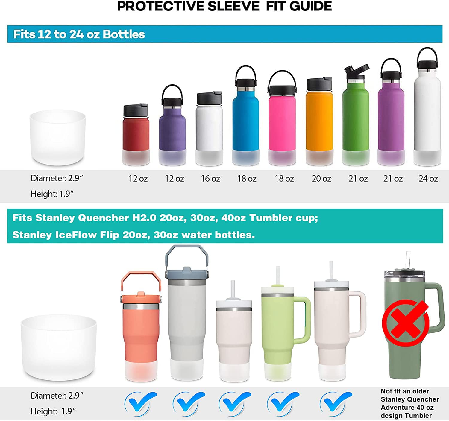 1Pcs Protective Silicone Boot For Stanley Quencher Tumbler 30 oz 40 oz &  IceFlow 20oz 30oz & Hydro Flask Water Bottle 12-24oz & Simple Modern 40 oz  Tumbler- Cup Bottom Sleeve 