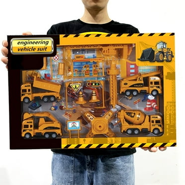14PCS Kids Construction Vehicles Playset , Crane, Excavator, Dump Truck, Cement, Educational Engineering Toy Set Birthday 3  Year Old Boy, Clearance, 2025 New 14-Piece Pull-Back Vehicle Set