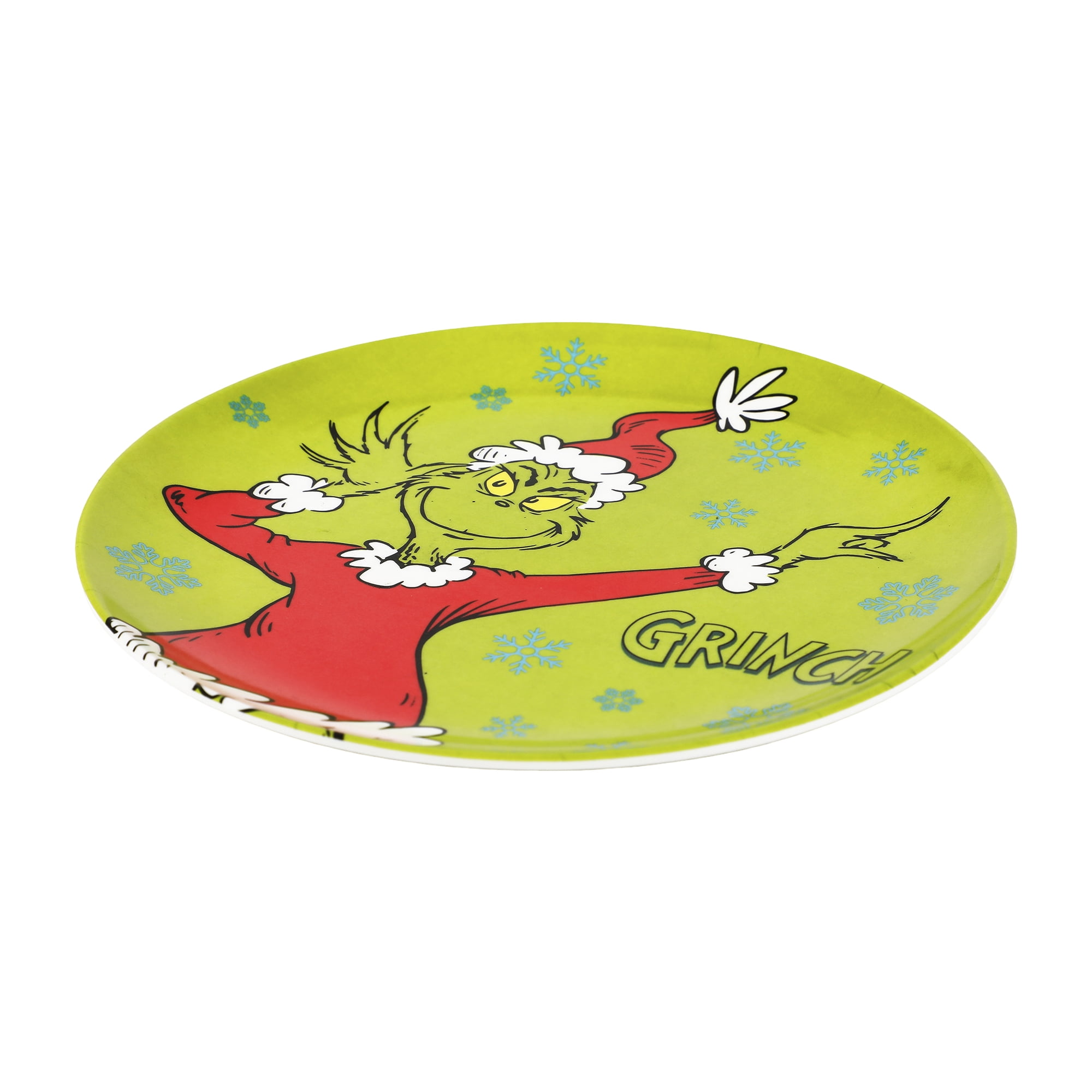 Assiette En Mélamine De 8 Po Du Grinch Avec Fond De Flocons De Neige