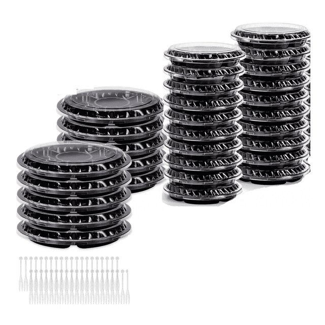 12pcs Bandejas Redondas Con Tapa Lisa Plástico Domo Botanero negro