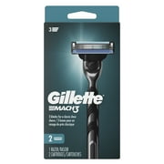 Gillette Mach3 Razor Men 3 Blade Manual Razor ,1 Handle and 2 Blade Refills ,Silver