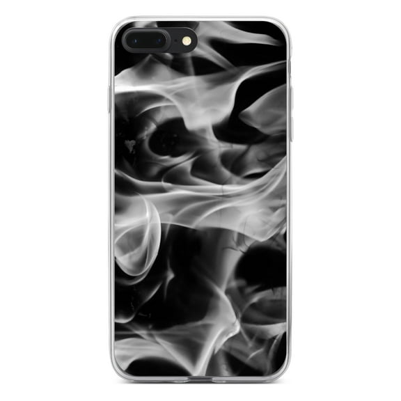 DistinctInk Clear Shockproof Hybrid Case for iPhone 7 PLUS / 8 PLUS (5.5" Screen) - TPU Bumper, Acrylic Back, Tempered Glass Screen Protector - Grey Black Flame Fire - Printed Image of Fire