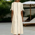 thumbnail image 6 of Ovbmpzd Womens&nbsp;Dresses&nbsp;Summer Striped Khaki Loose Fitting Smocked Crew Neck Shift Tea-Length Womens&nbsp;Dresses,M, 6 of 6