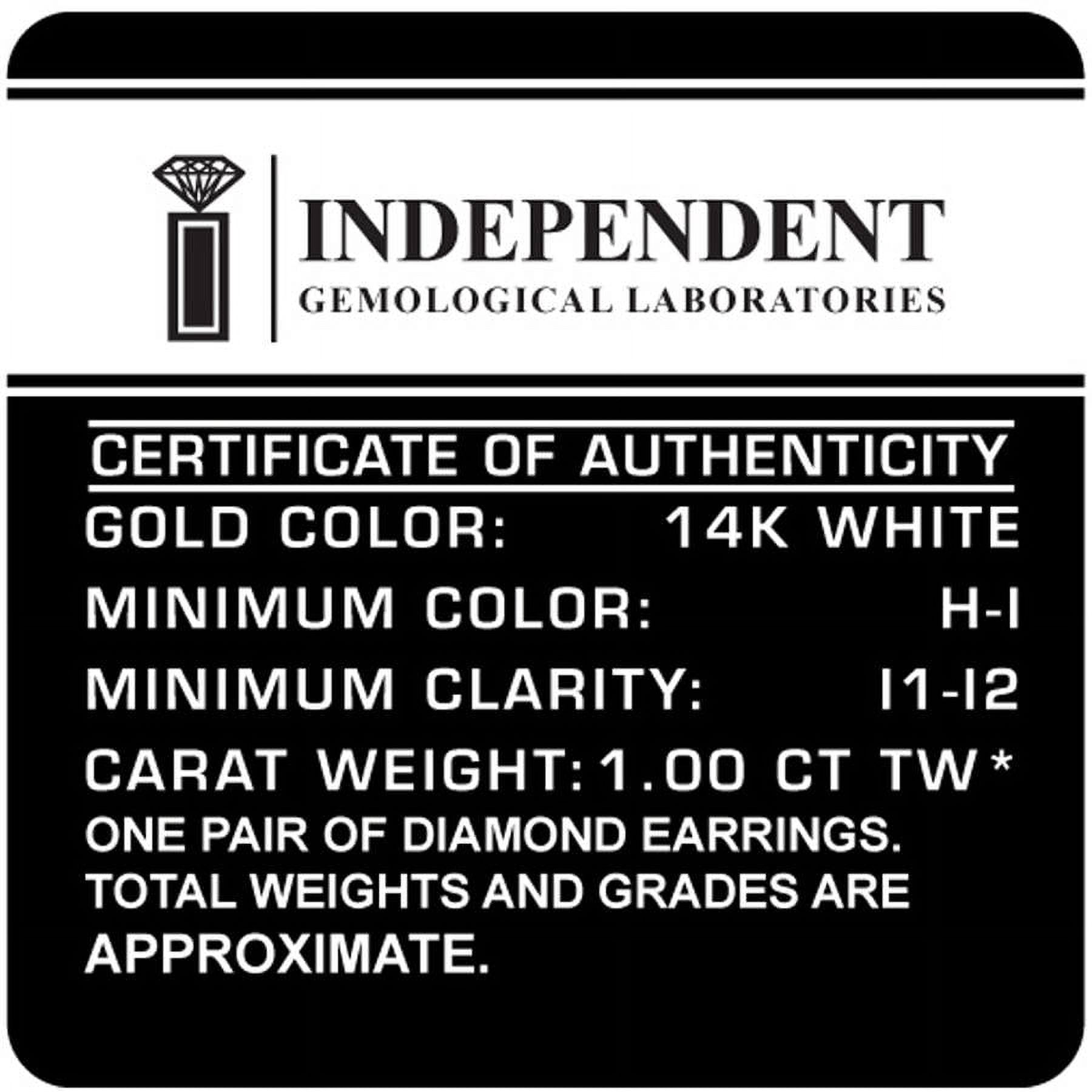 1.00 Carat T.W. Round Diamond 14kt White Gold Bezel Stud Earrings, IGL Certified, Comes in a Box