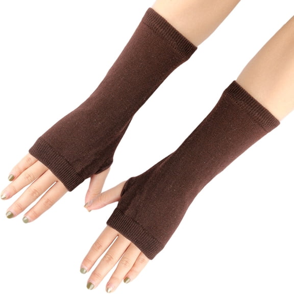 Gloves for Women Men Women Knitted Arm Fingerless Long Mitten Wrist Elastic Warm Gloves Coffee One Size