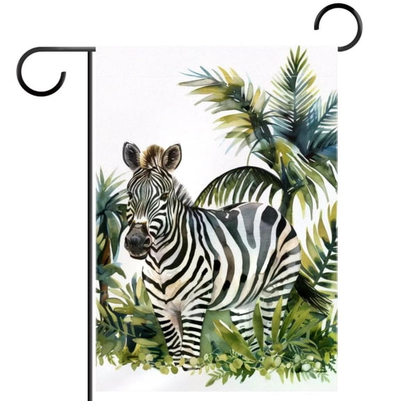 Watercolor African Animal Zebra Jungle Palm Leaves Garden Flag Double Sided House Flag for Outdoor Home, Personalized All Year Round Yard Decor 12 x 18 Inch