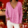 thumbnail image 5 of VJGBEGW Women All Over Sequin Long Sleeve V Neck Tunic Top Loose Fit Sparkly Glitter Dressy Blouse Casual Shirts Pink 2XL, 5 of 9
