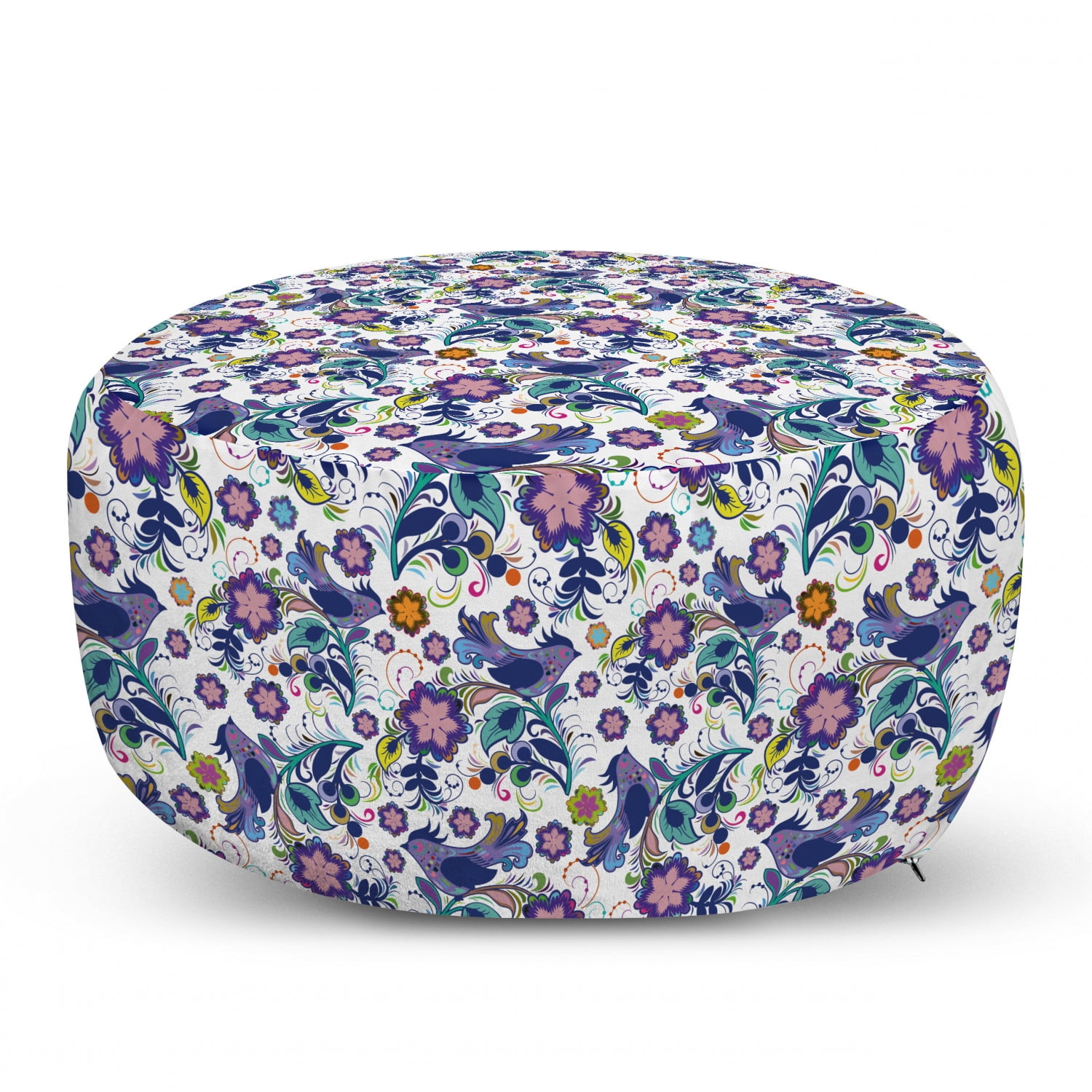 Abstract Floral Background Flourishing Nature Romantic Botanical Arrangement Indigo White Under Desk Foot Stool for Living Room Office Ottoman with Cover 25 Ambesonne Dandelion Rectangle Pouf