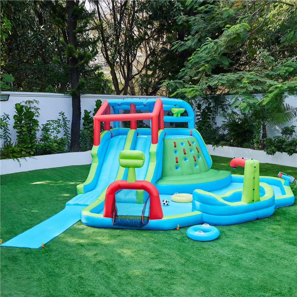 Yaheetech Double Lane Inflatable Water Slide for Kids Aged 3 To 10, Blue/Green