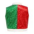 thumbnail image 2 of TTAO Kids Shiny Sequins Vest Christmas Sleeveless Open Front Dressy Waistcoat Festival Dance Coat Red&Green 8, 2 of 7