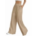 thumbnail image 2 of Women Wide Leg Linen Pants, High Waisted Summer Casual Cotton Linen Palazzo Pants with Pockets Camel Color XL, 2 of 8