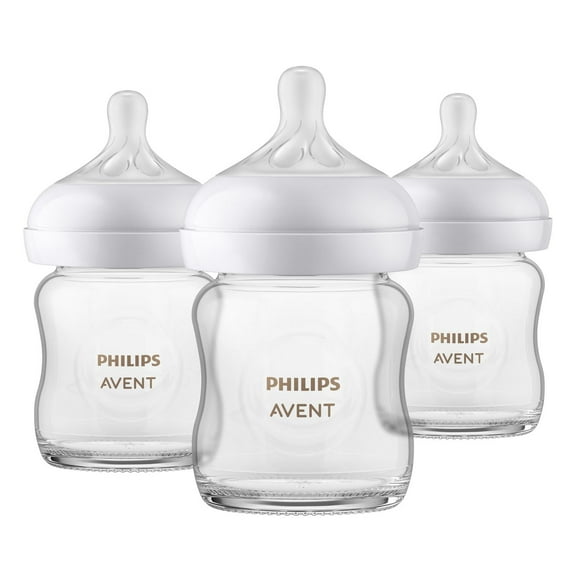 Philips Avent Glass Natural Baby Bottle With Natural Response Nipple, 3x4oz Bottles, SCY910/03