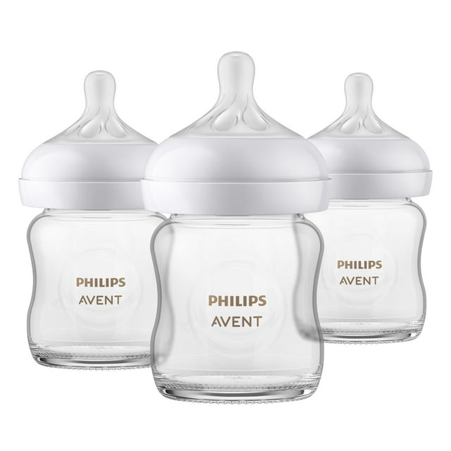 Philips Avent Glass Natural Baby Bottle With Natural Response Nipple, 3x4oz Bottles, SCY910/03