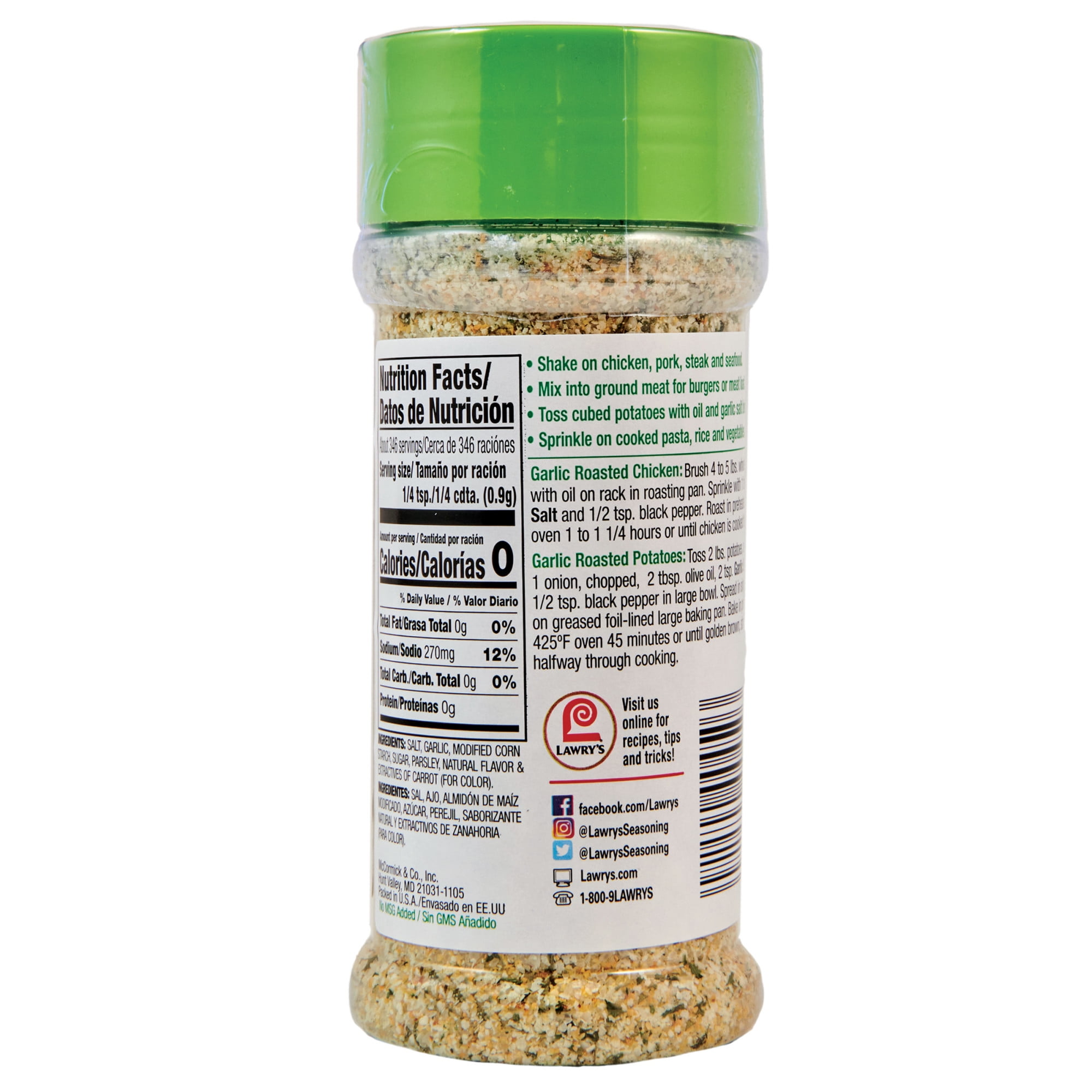 Lawry's Salt Free Garlic & Herb Seasoning