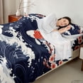 thumbnail image 4 of Manfei Ukiyo-e Koi Wave Queen Sheet Sets for Home, Plum Branch Bed Set for Office, Navy White 4 Pieces, 1 Flat Sheet, 1 Fitted Sheet and 2 Pillowcases, 4 of 6
