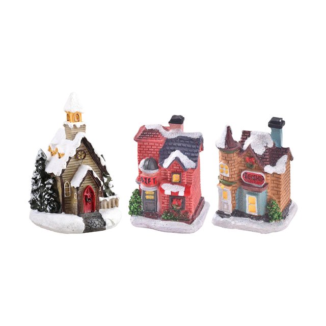 3 × pequeña estatua de casa iluminada de resina para regalo de escritorio de festival de mesa navideña EstiloF mayimx Casa de miniaturas