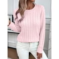 thumbnail image 3 of Womens Crew Neck Casual Sweater Long Sleeve Trendy Spring Top Fashion Pullover Pink S, 3 of 5
