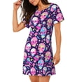 thumbnail image 2 of Disketp Skull mushroom colorful cute para Camisón Corto de Manga Corta para Mujeres, Camisón Cómodo con Escote Redondo, Bonito y Confortable, 2 of 6